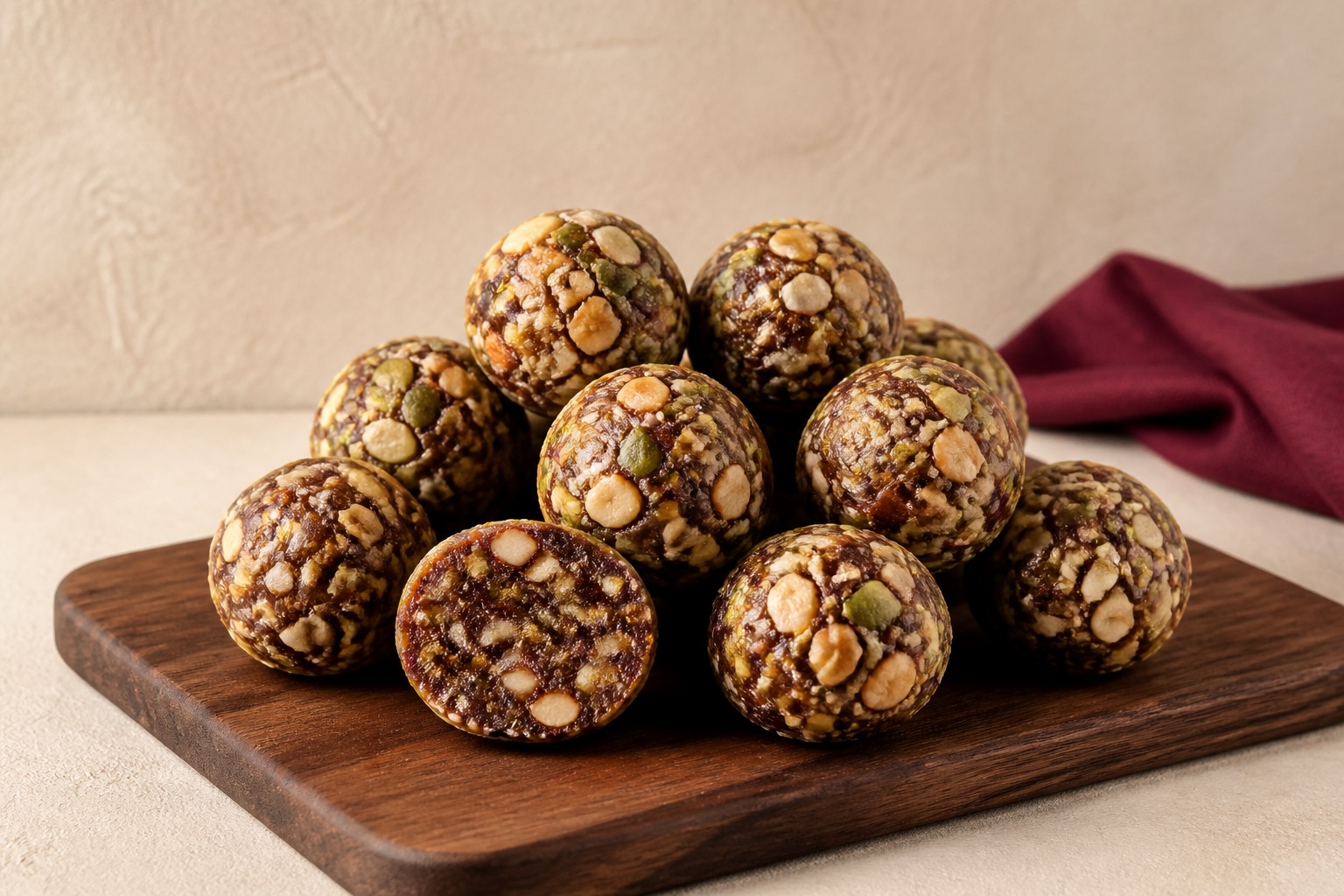 Handmade dry fruit laddus filled with dates, nuts and seeds
